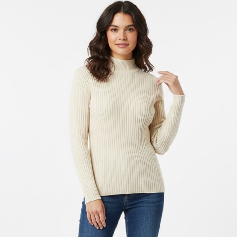 🌟Tera Vera Chic Cream Turtleneck Sweater for Women size L